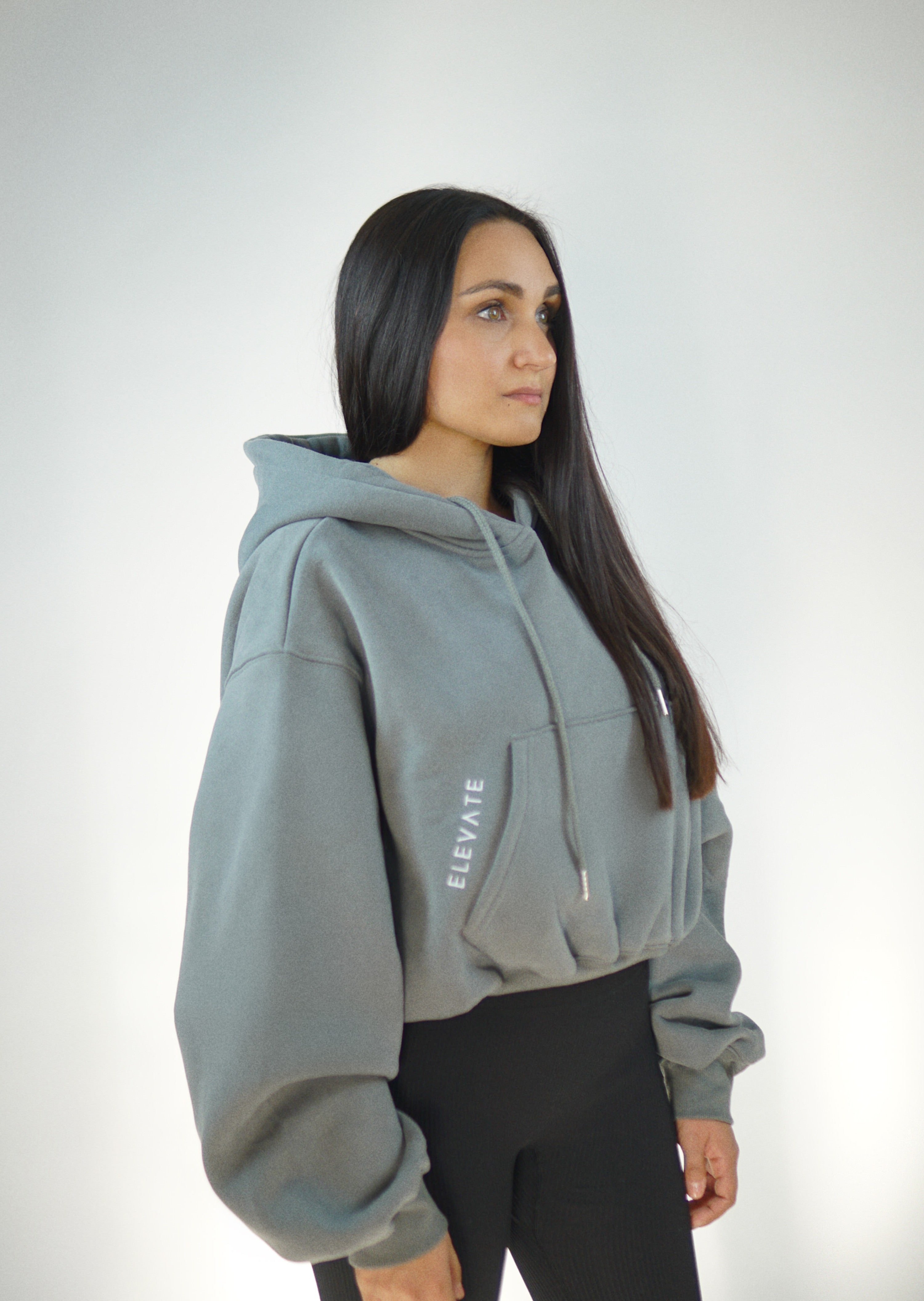 Oversized Cropped Hoodie - Charcoal