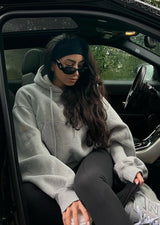 Oversized Cropped Hoodie - Marble Grey