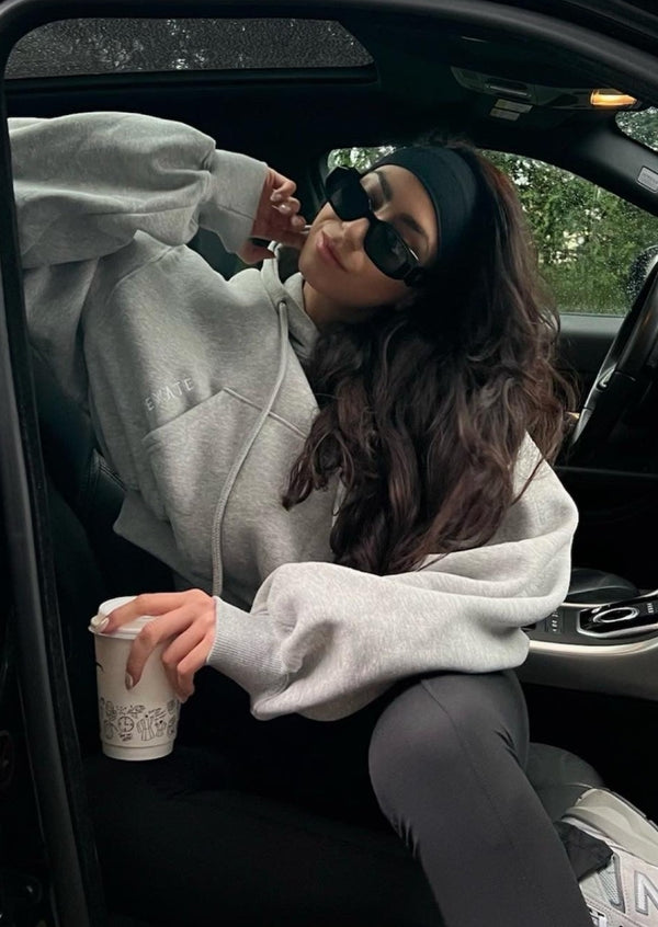 Oversized Cropped Hoodie - Marble Grey