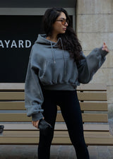 Oversized Cropped Hoodie - Charcoal