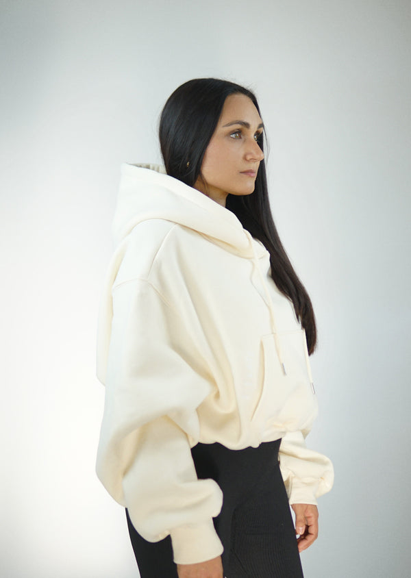 Oversized Cropped Hoodie - Milk