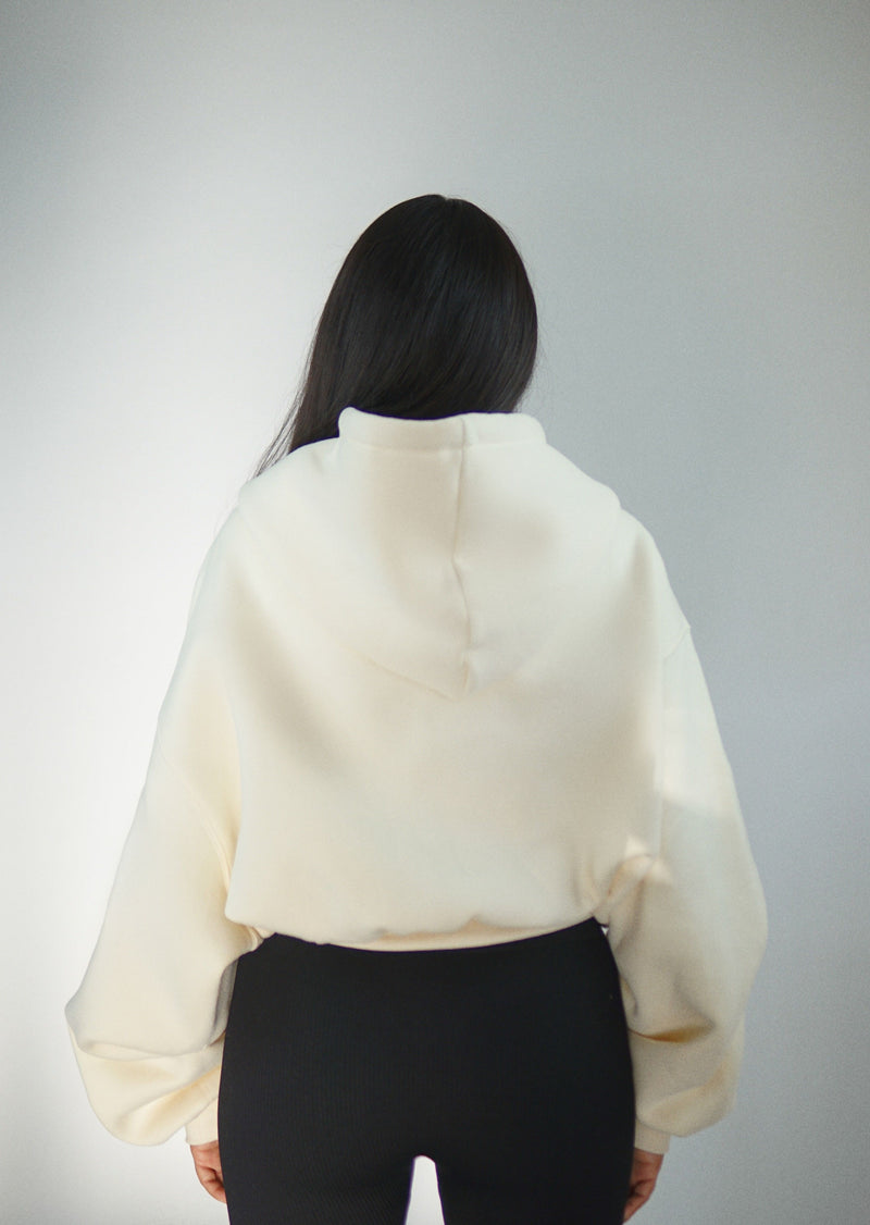 Oversized Cropped Hoodie - Milk
