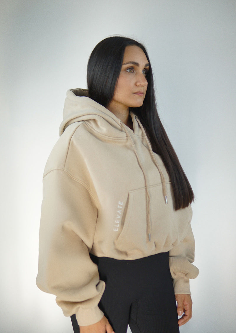 Oversized Cropped Hoodie Sand