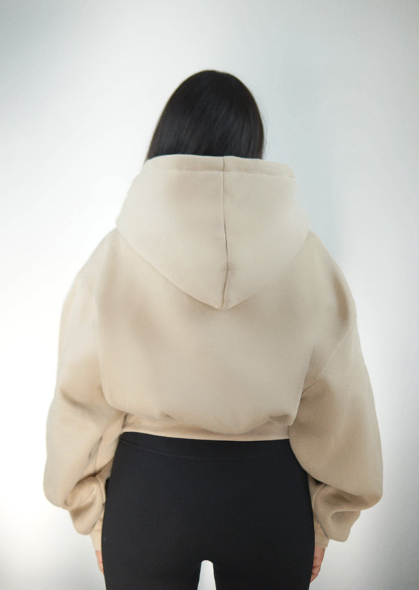 Oversized Cropped Hoodie - Sand