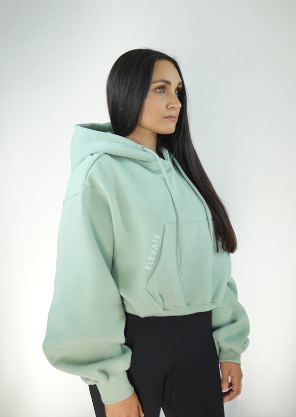 Oversized Cropped Hoodie - Sage
