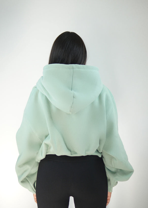 Oversized Cropped Hoodie - Sage