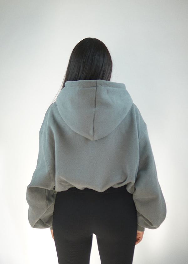 Oversized Cropped Hoodie - Charcoal