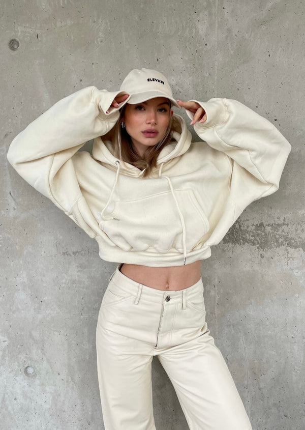 Oversized Cropped Hoodie - Milk