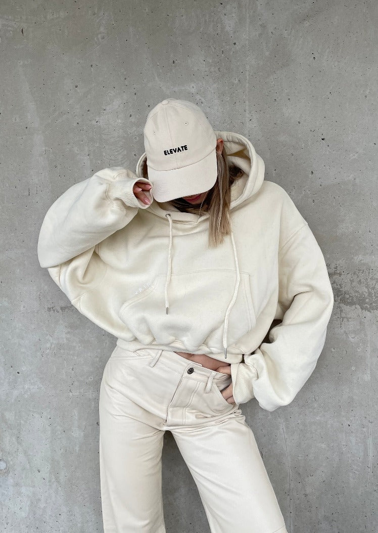 Oversized Cropped Hoodie - Milk